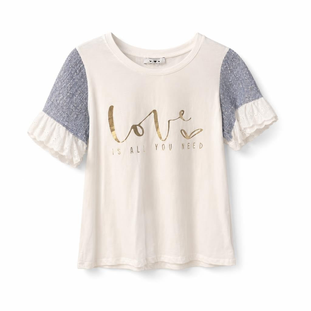 White Love Is All You Need Tee Denim Ruffle Sleeves | New | Why Go Less