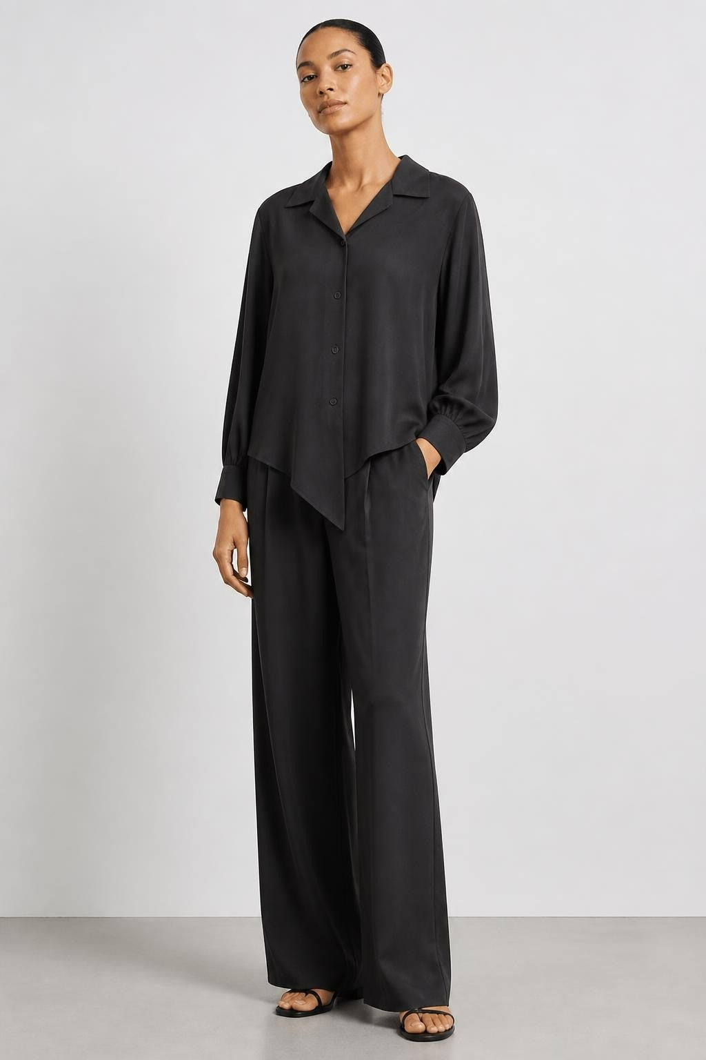 Black Oversized Button-up Satin -finish Shirt | New | Why Go Less