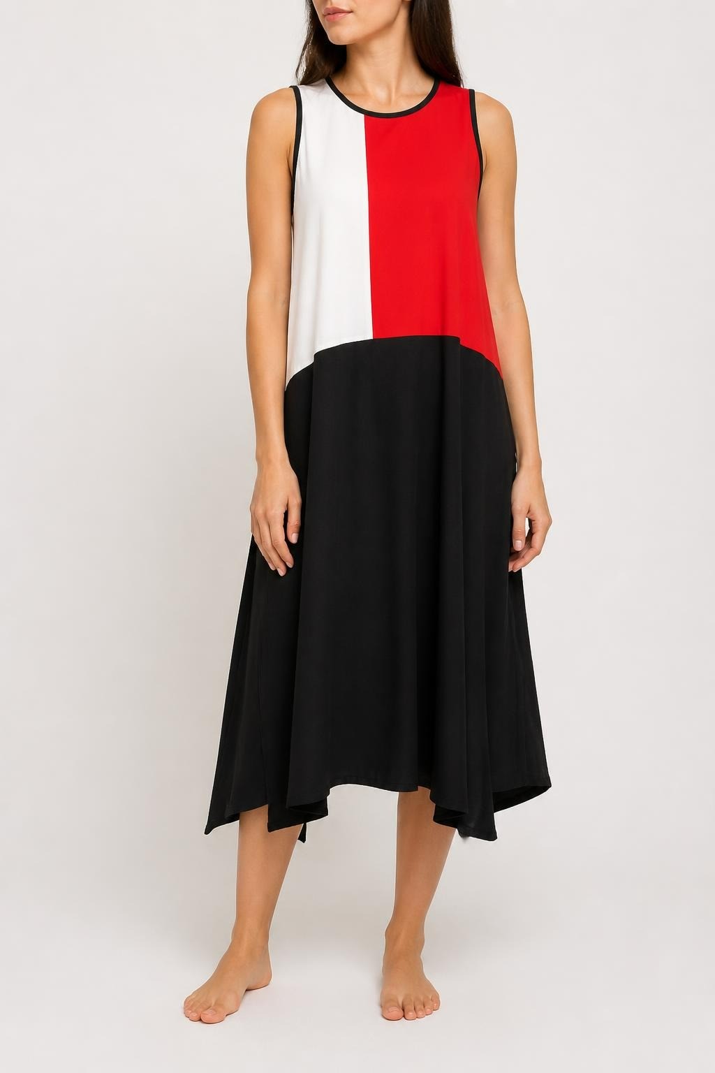 Color Block Sleeveless Midi Dress Red White Black | Pre-Loved | Why Go Less