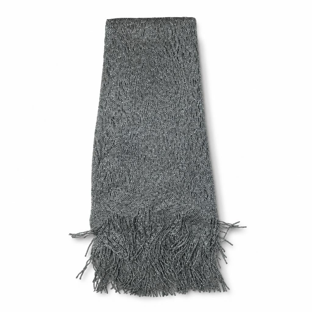 Grey Knit Scarf With Fringe Trim | Pre-Loved | Why Go Less