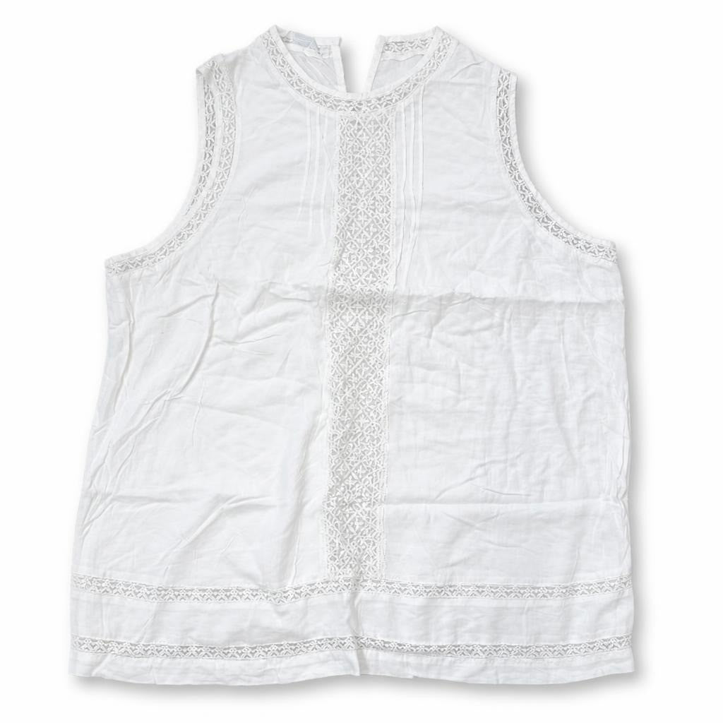 White Sleeveless Lace Embroidered Blouse Top | Pre-Loved | Why Go Less