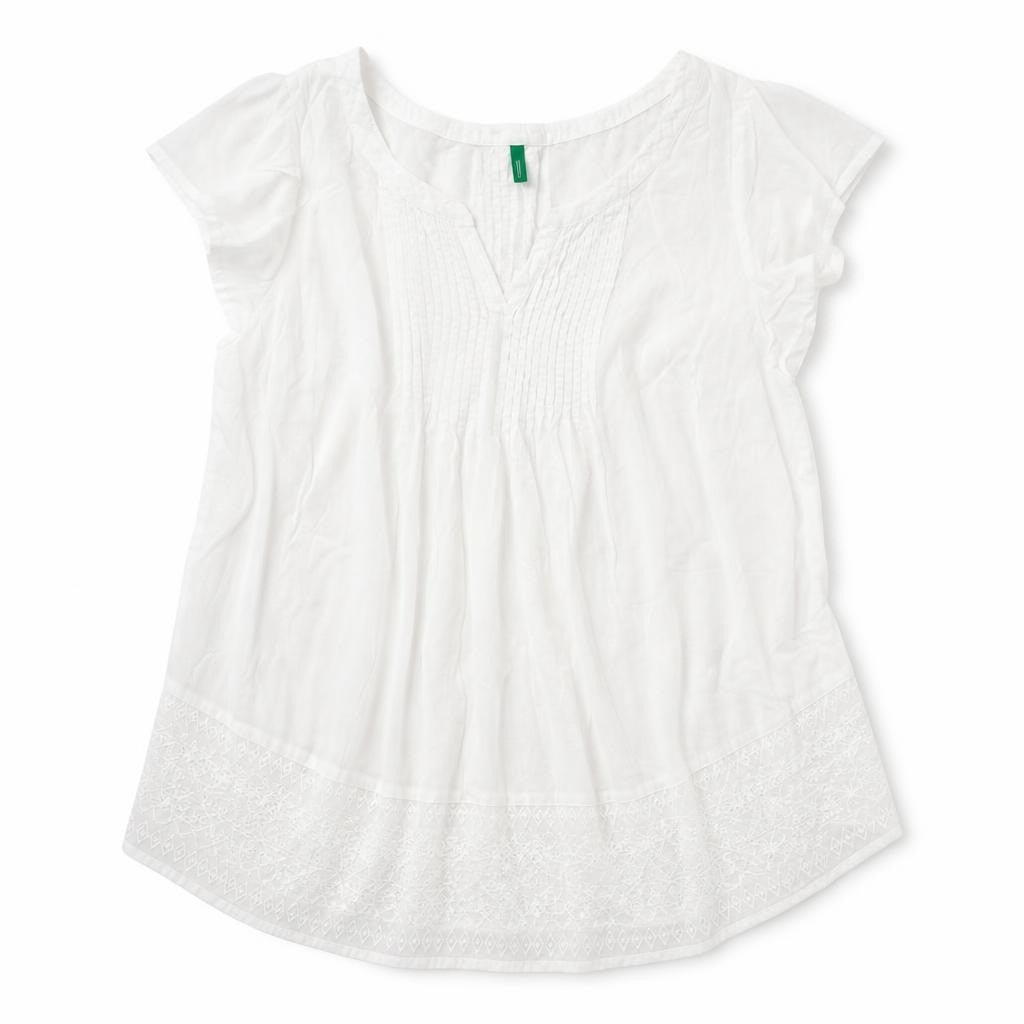 United Colors Of Benetton White Embroidered Blouse | Pre-Loved | Why Go Less
