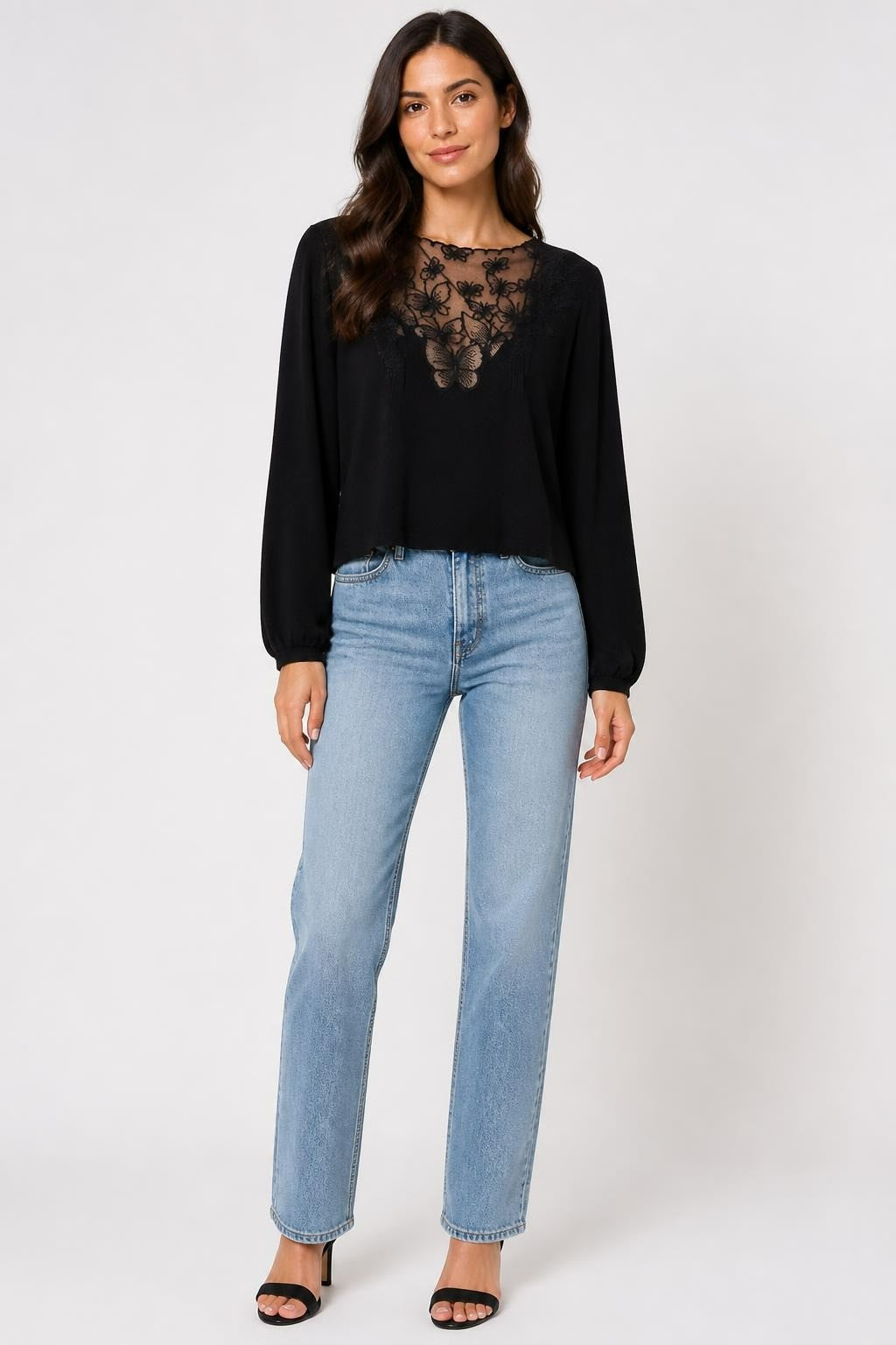 Black Butterfly Lace Crop Cardigan, Long Sleeve | Pre-Loved | Why Go Less