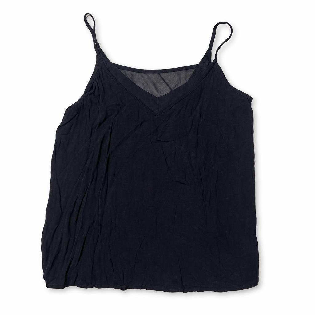 Black Cami Tank Top With Mesh V-Neckline | Pre-Loved | Why Go Less