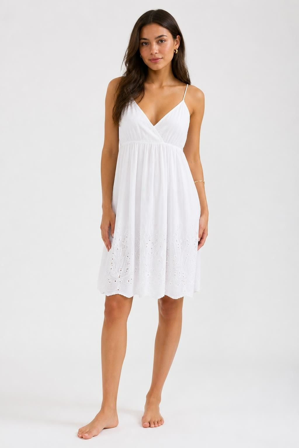 White Eyelet Broderie Wrap Sundress, Spaghetti Strap | Pre-Loved | Why Go Less