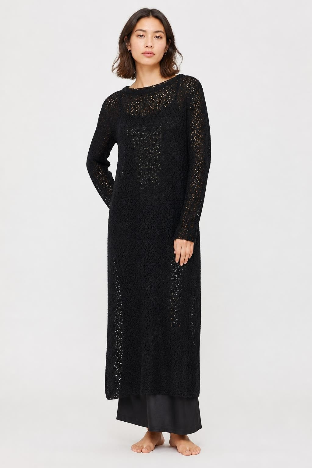 Black Crochet Lace Long Sleeve Mini Dress | Pre-Loved | Why Go Less