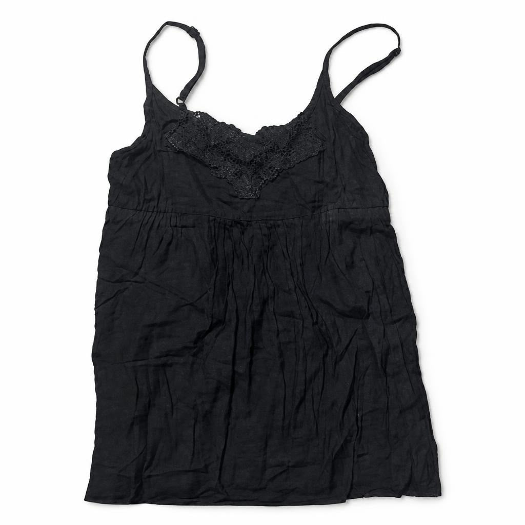 Black Lace Trim Cami Top/Mini Dress, Spaghetti Straps | Pre-Loved | Why Go Less