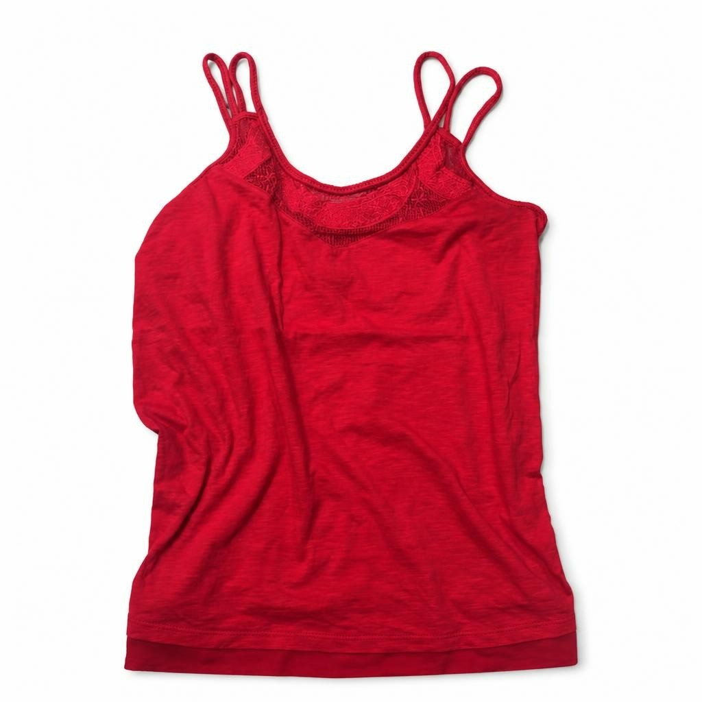 Red Lace Yoke Double-Strap Cami Top | Pre-Loved | Why Go Less
