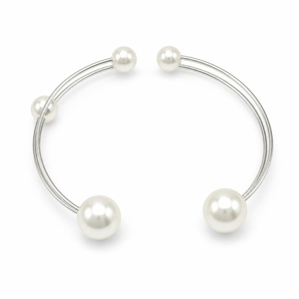 Clear Wire Pearl Bead Open Cuff Bracelet | Pre-Loved | Why Go Less