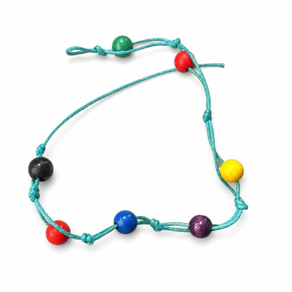 Teal Cord Bracelet Multicolor Beads Adjustable | Pre-Loved | Why Go Less