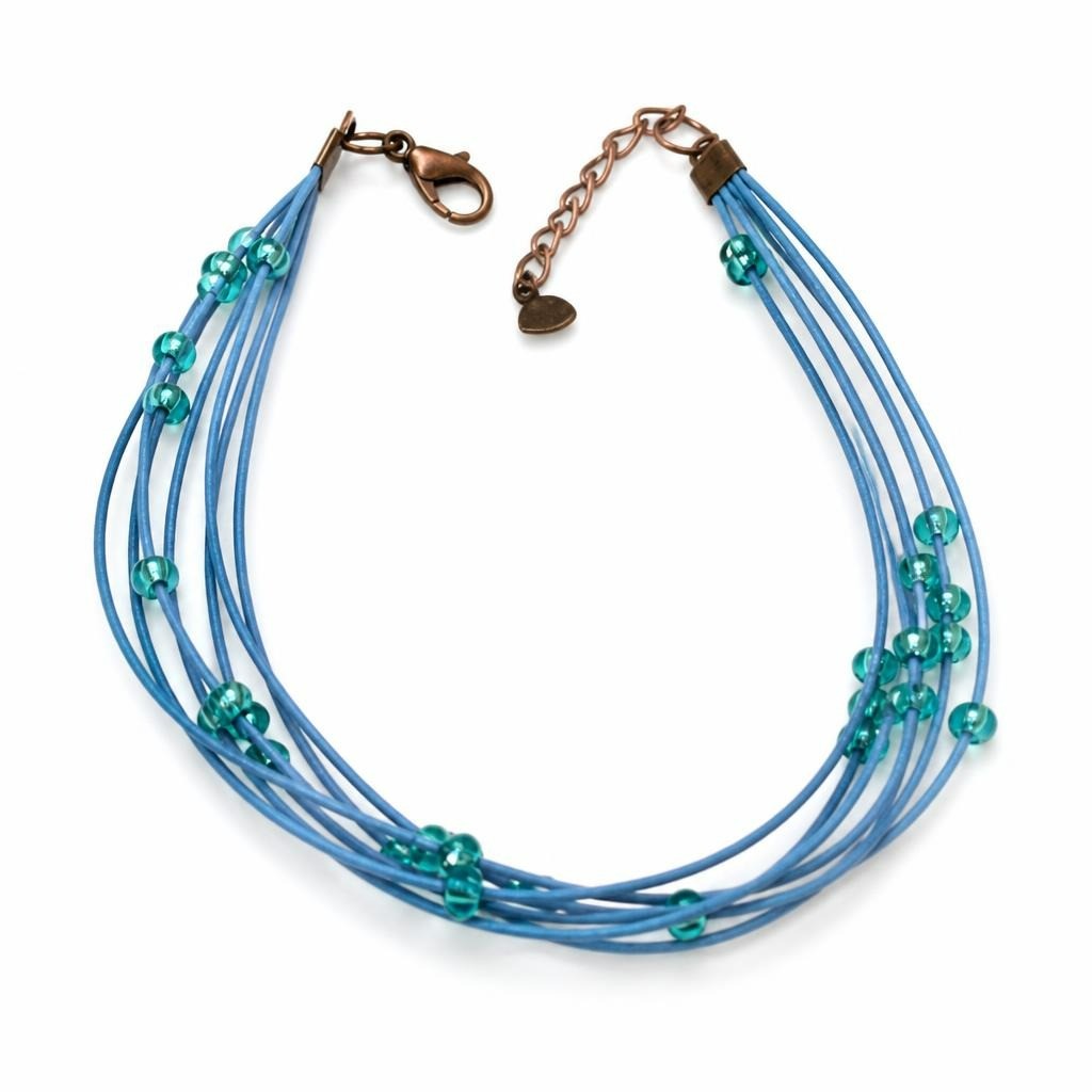 Multi-Strand Teal Cord Crystal Bead Bracelet | Pre-Loved | Why Go Less