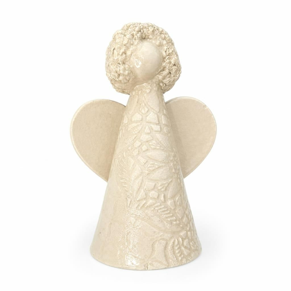 Figurine d'ange en céramique crème avec détails floraux en relief | Seconde main | Pourquoi se contenter de moins ?