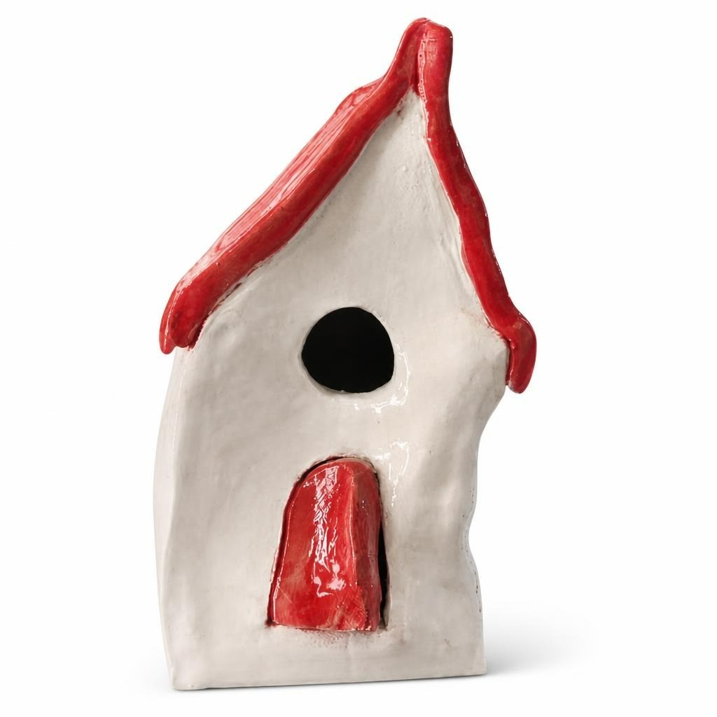 Niche en céramique blanche avec toit rouge, style fait main | Occasion | Pourquoi se contenter de moins