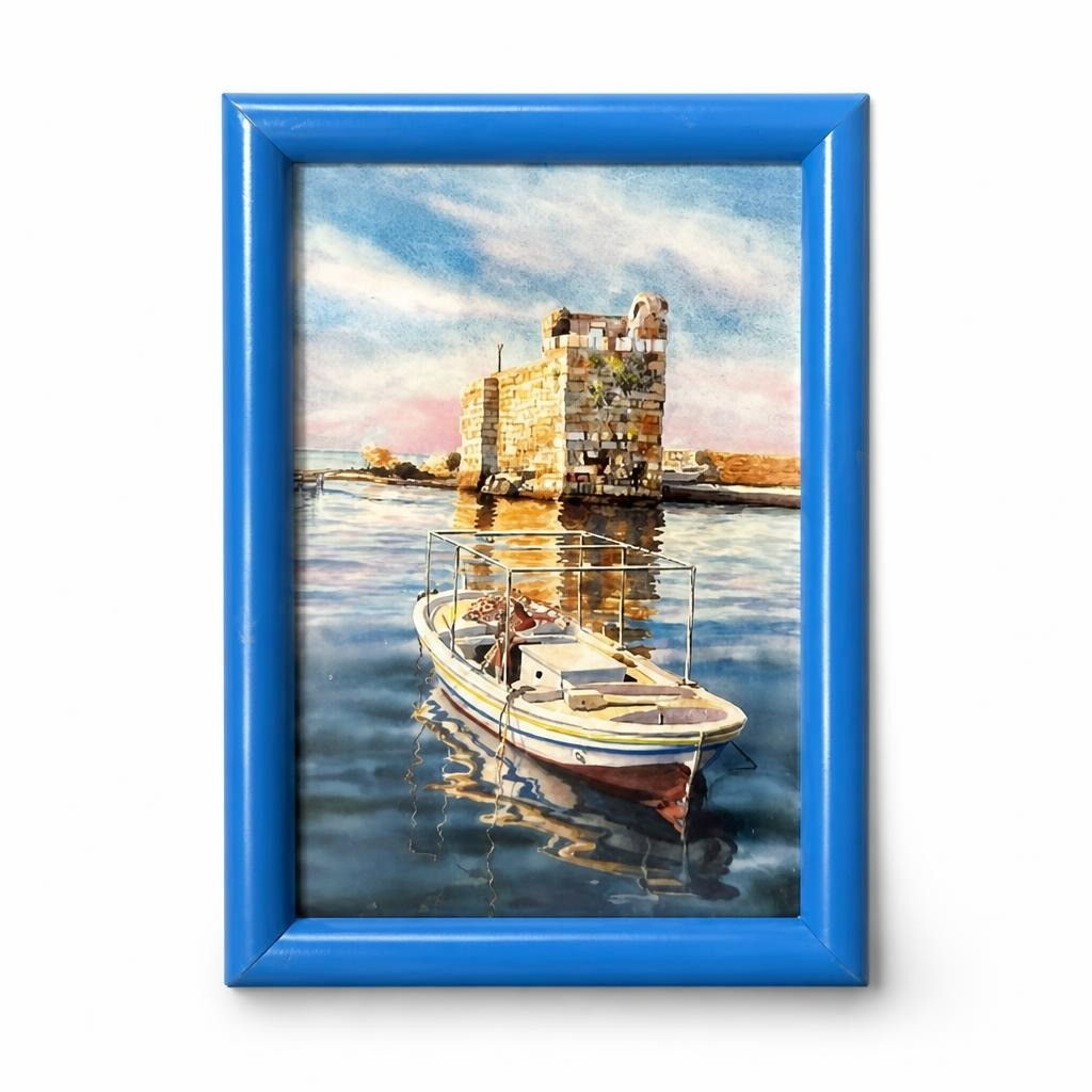 Impression d'art Bateau Château Port Encadré Bleu | Seconde main | Pourquoi se contenter de moins