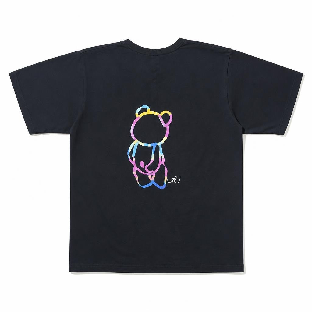 T-shirt Noir Ours Coloré Contours Graphiques Imprimé Dos | Occasion | Pourquoi Se Contentern de Moins