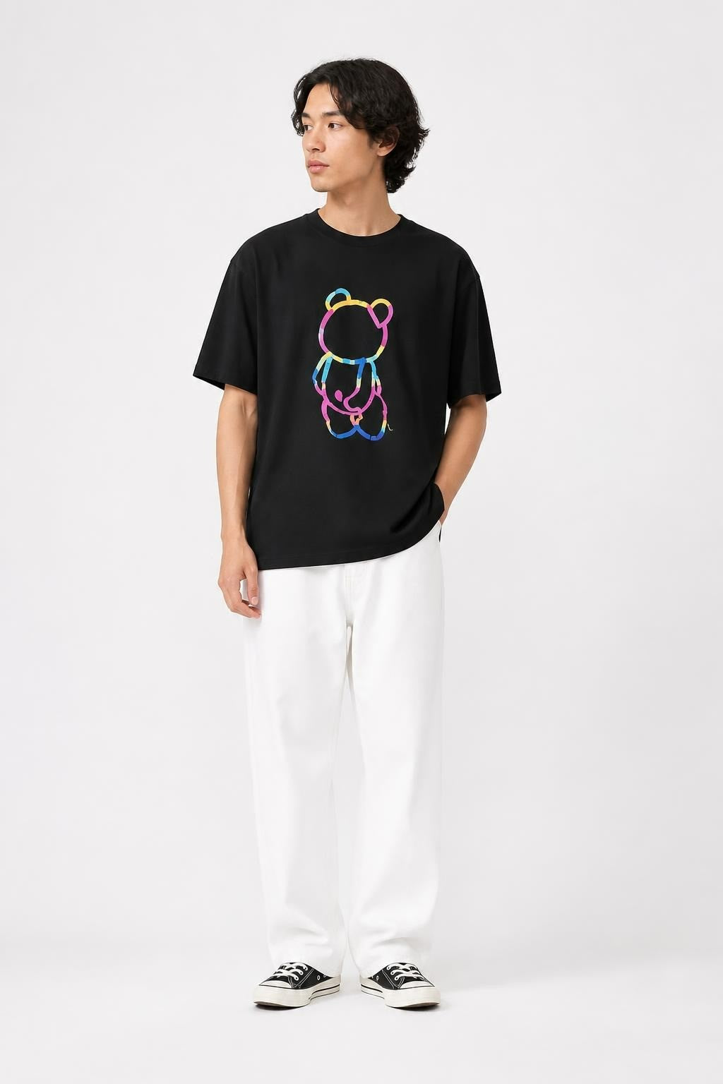 T-shirt Noir Ours Coloré Contours Graphiques Imprimé Dos | Occasion | Pourquoi Se Contentern de Moins