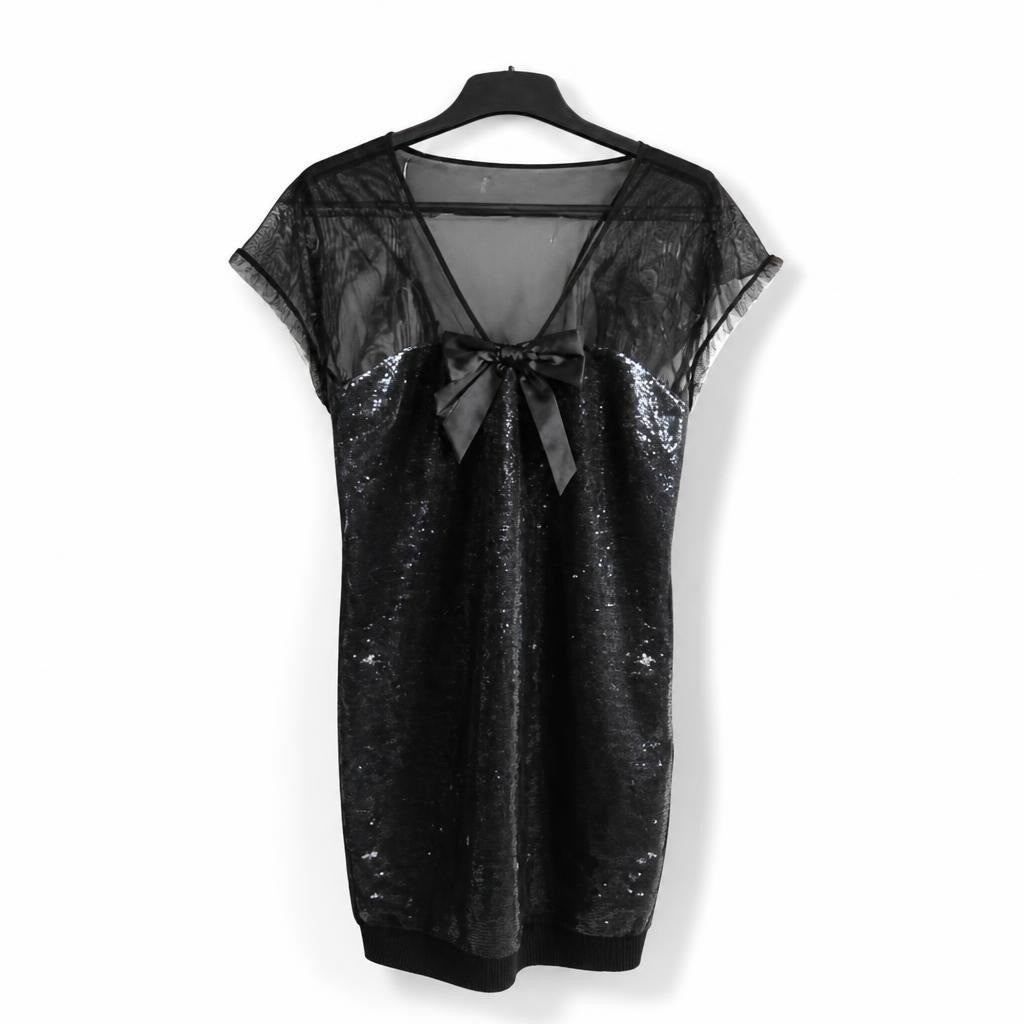 Taupe Sequin Bow Shift Mini Dress | Pre-Loved | Why Go Less
