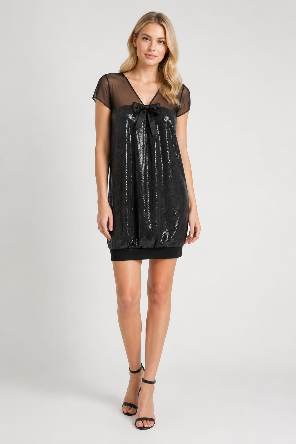 Taupe Sequin Bow Shift Mini Dress | Pre-Loved | Why Go Less