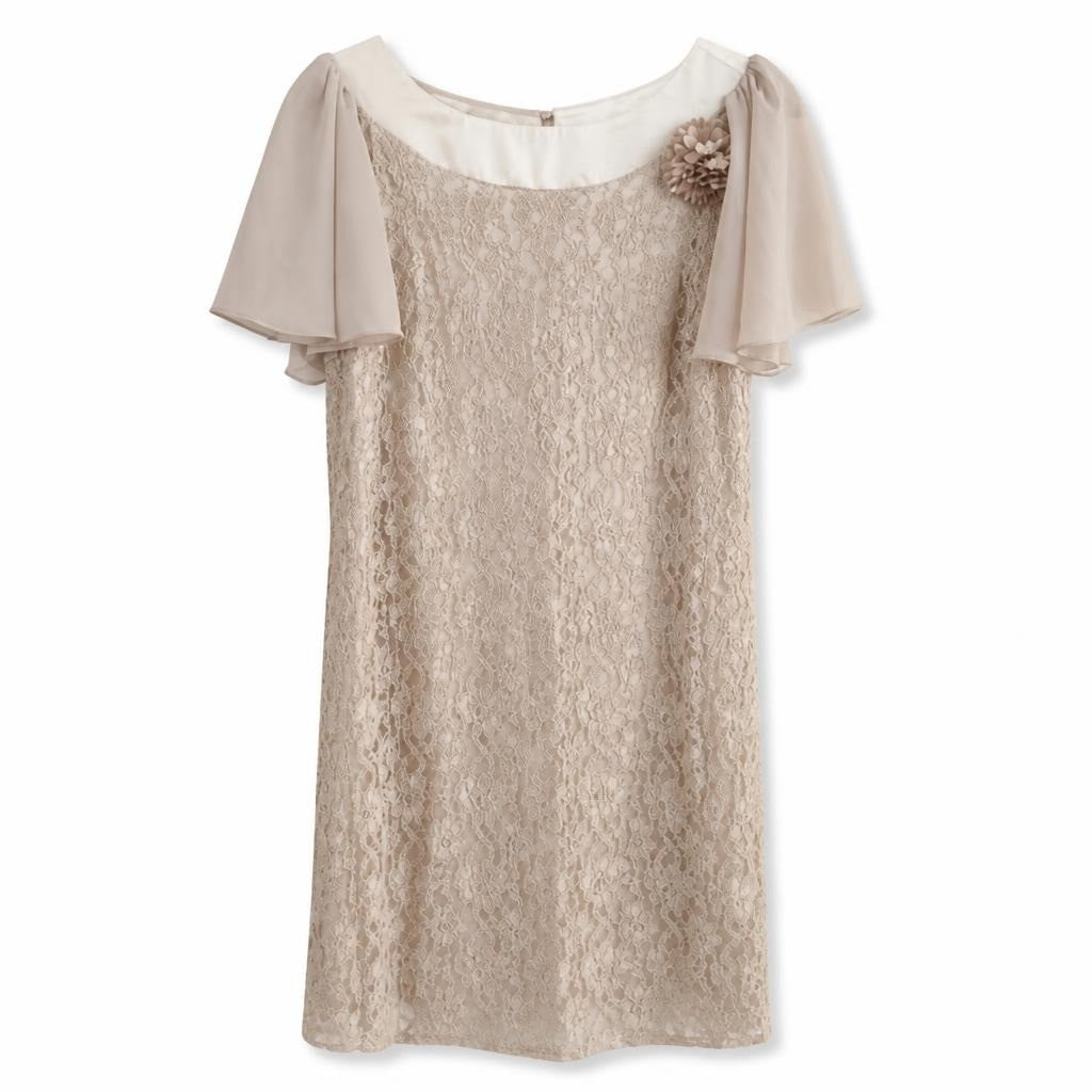 Beige Lace Flutter-sleeve Shift Dress | Pre-Loved | Why Go Less-2