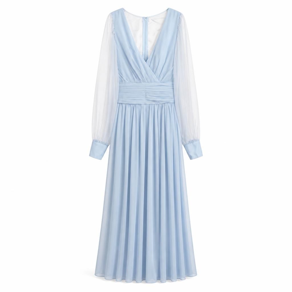 Baby Blue Chiffon Maxi Dress Long Sleeve | Pre-Loved | Why Go Less