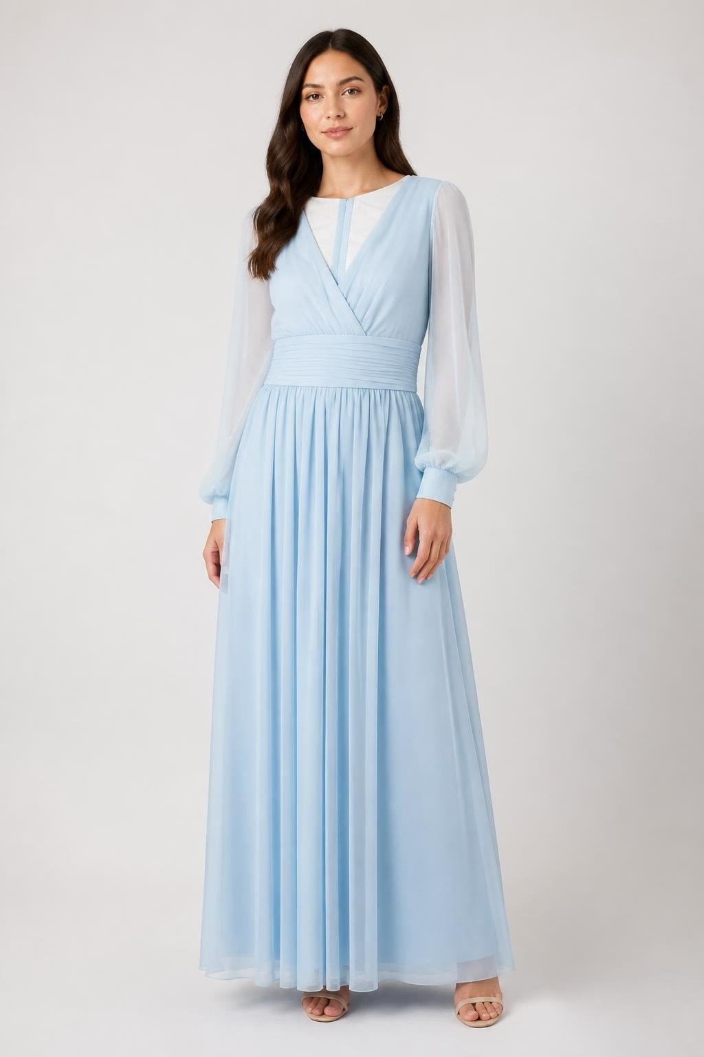 Baby Blue Chiffon Maxi Dress Long Sleeve | Pre-Loved | Why Go Less
