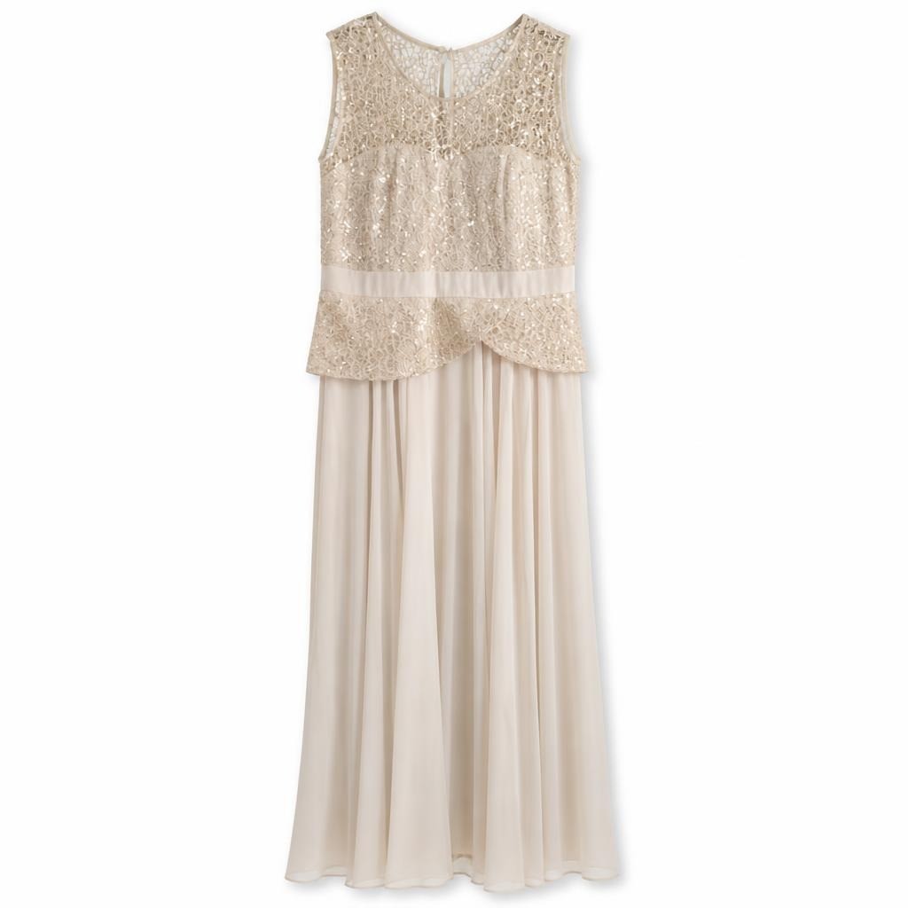 Champagne Sequin Lace Top Chiffon Maxi Dress | Pre-Loved | Why Go Less