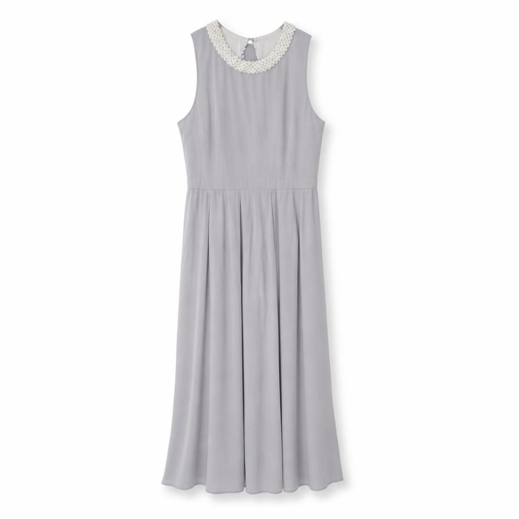 Light Grey Pearl Collar Sleeveless Maxi Dress | Pre-Loved | Why Go Less