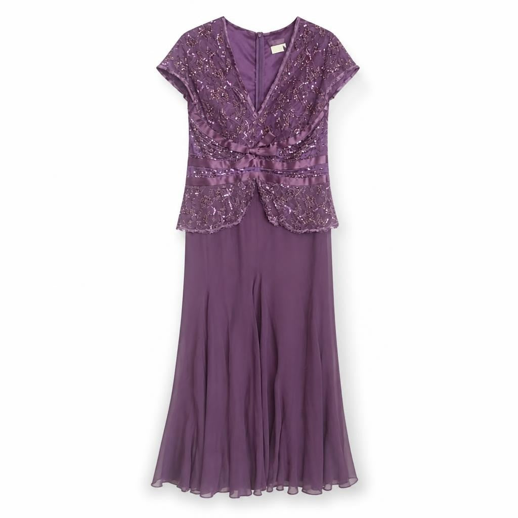 Purple Beaded Sequin Gown, Cap Sleeve, Formal | Pre-Loved | Why Go Less