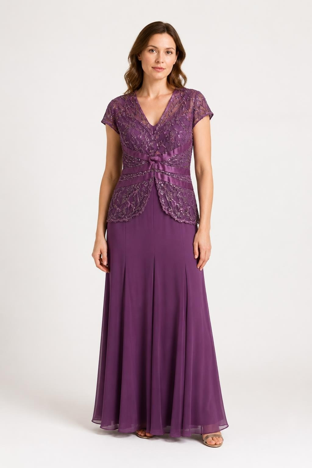 Purple Beaded Sequin Gown, Cap Sleeve, Formal | Pre-Loved | Why Go Less
