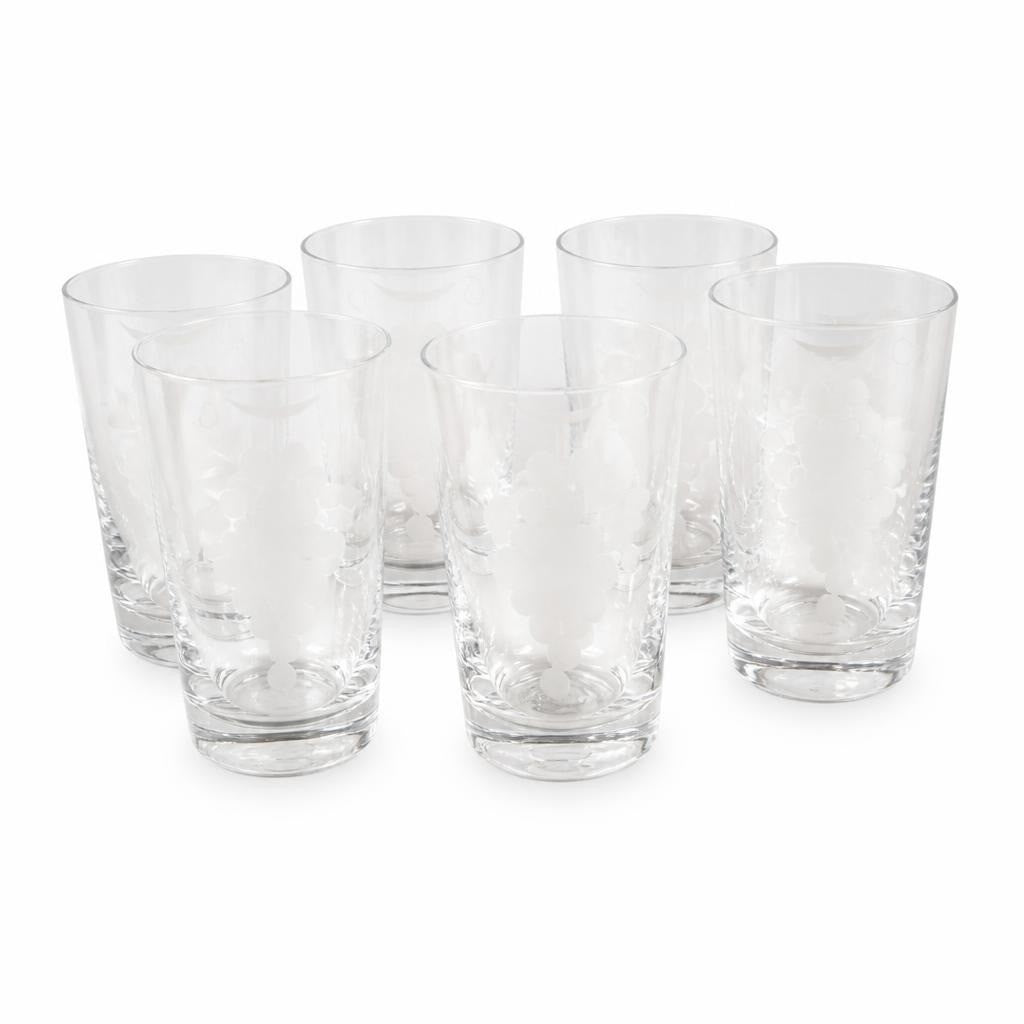 Etched Grape Motif Drinking Glasses Set X6 | Pre-Loved | Why Go Less-1