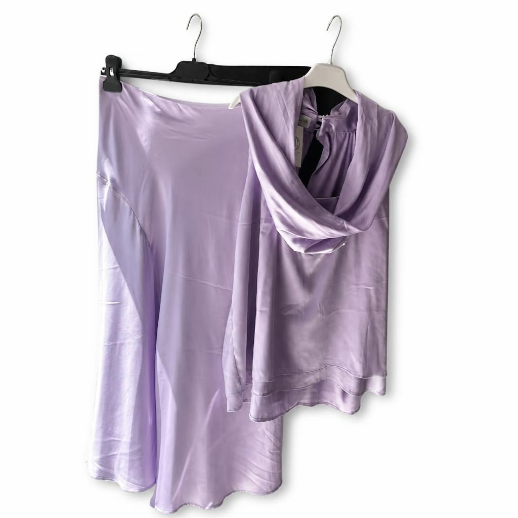 H & H Collection Lilac Satin Cowl Top & Midi Skirt Set | New | Why Go Less