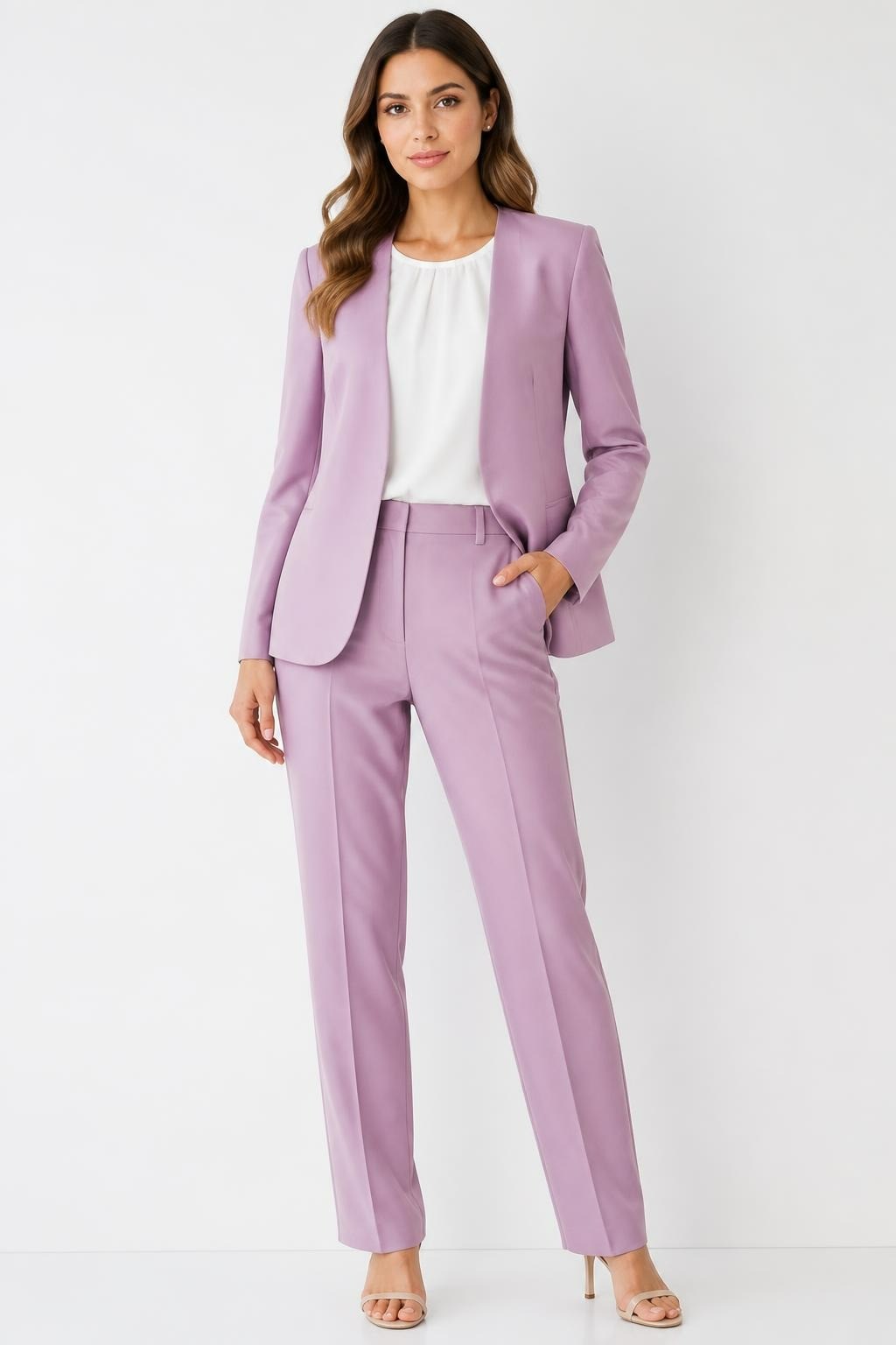 H & H Collection Hibour Lilac Satin Blazer And Trouser Suit NWT | New | Why Go Less