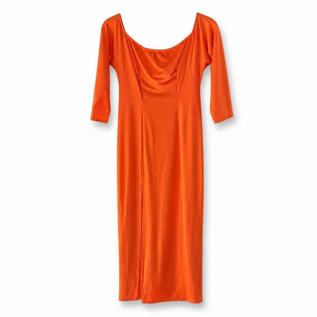 H & H Collection Orange Satin Cowl-neck Midi Dress With Slit | New | Why Go Less