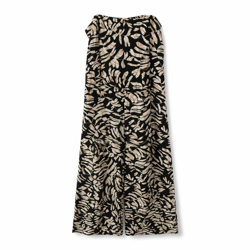 H & H Collection Black & Beige Leaf Print Spaghetti Strap Orverall | New | Why Go Less