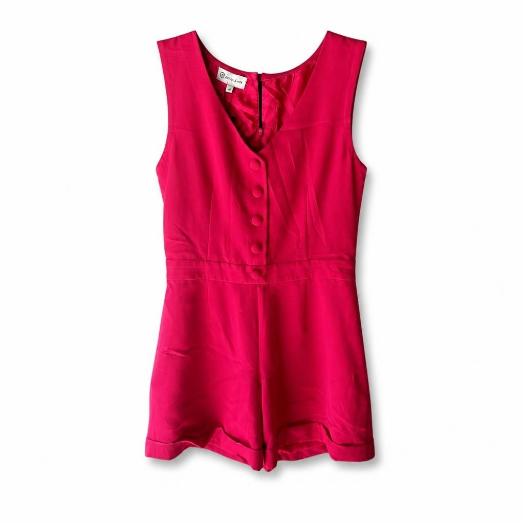 H & H Collection Fuchsia Pink Romper V-neck Buttons Sleeveless | New | Why Go Less