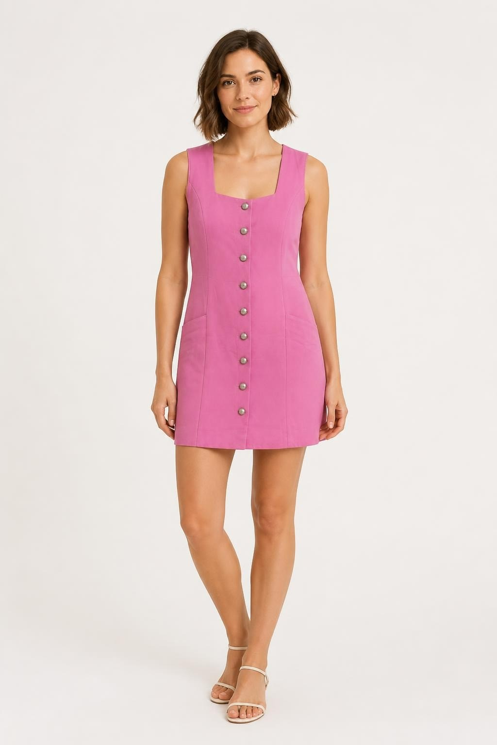 H & H Collection Hana Lira Pink Sleeveless Button-Front Mini Dress | New | Why Go Less