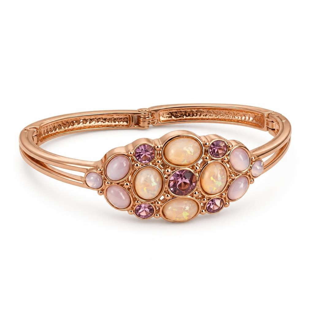 Rose Gold Opal Crystal Cluster Cuff Bangle | Pre-Loved | Why Go Less