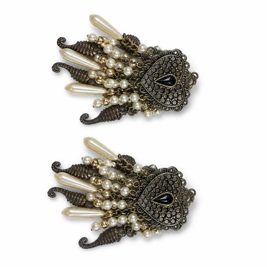 Antique Bronze Faux Pearl Seahorse Drop Earrings | Pre-Loved | Why Go Less