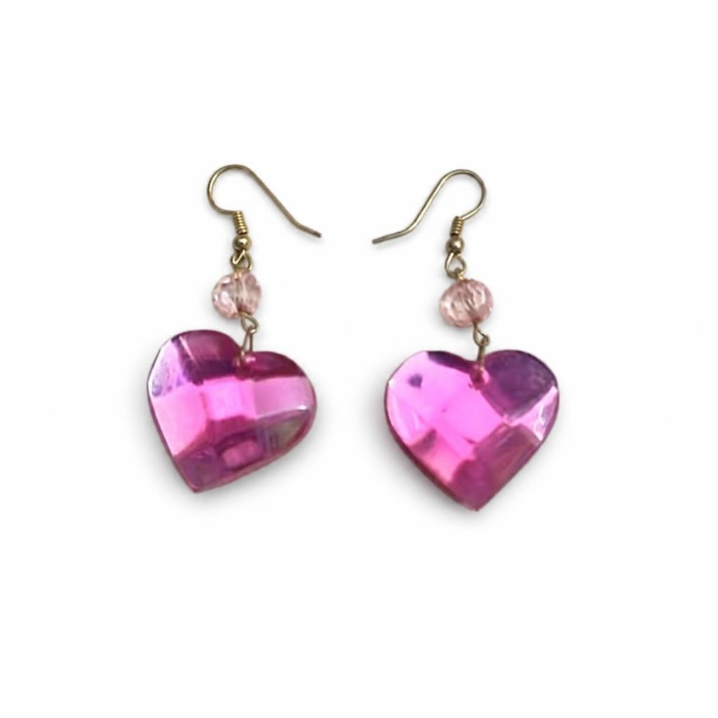 Pink Mirrored Heart Crystal Drop Earrings | Pre-Loved | Why Go Less