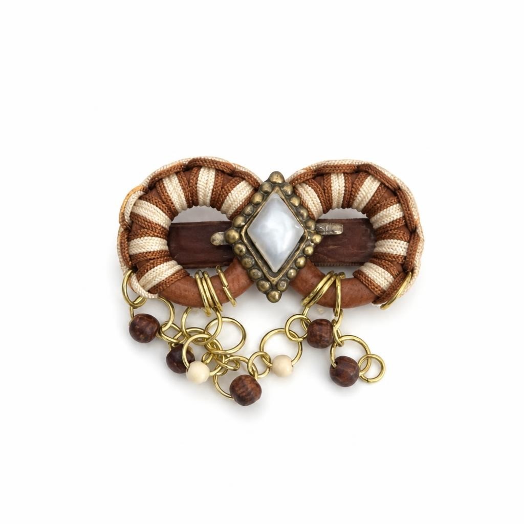 Boho Fabric Hoop Earrings Pearl Center Wood Beads | Pre-Loved | Why Go Less