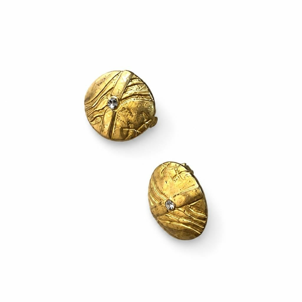 Gold Oval Stud Earrings With Crystal Center | Pre-Loved | Why Go Less