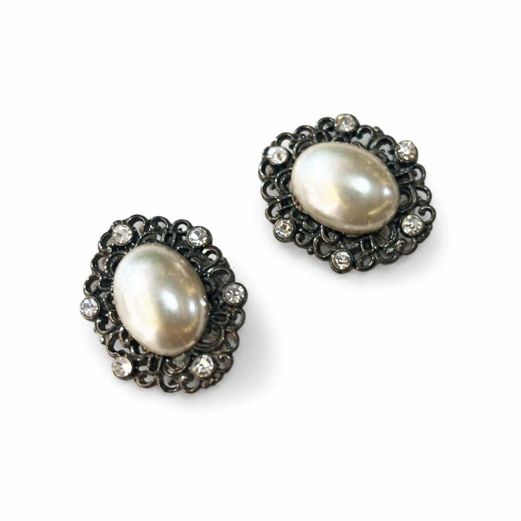 Pearl Cluster Clip-On Earrings With Rhinestones | Pre-Loved | Why Go Less