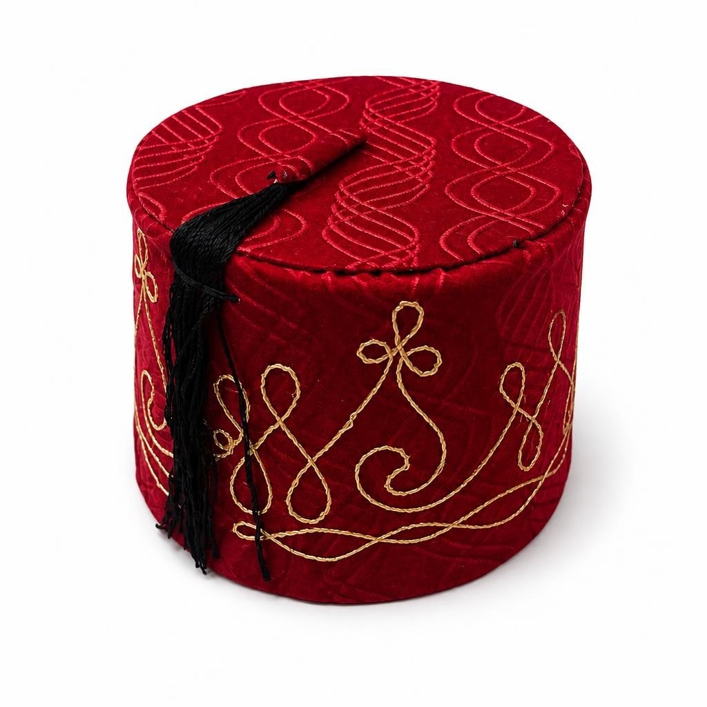 Red Embroidered Fez Hat With Black Tassel | Pre-Loved | Why Go Less