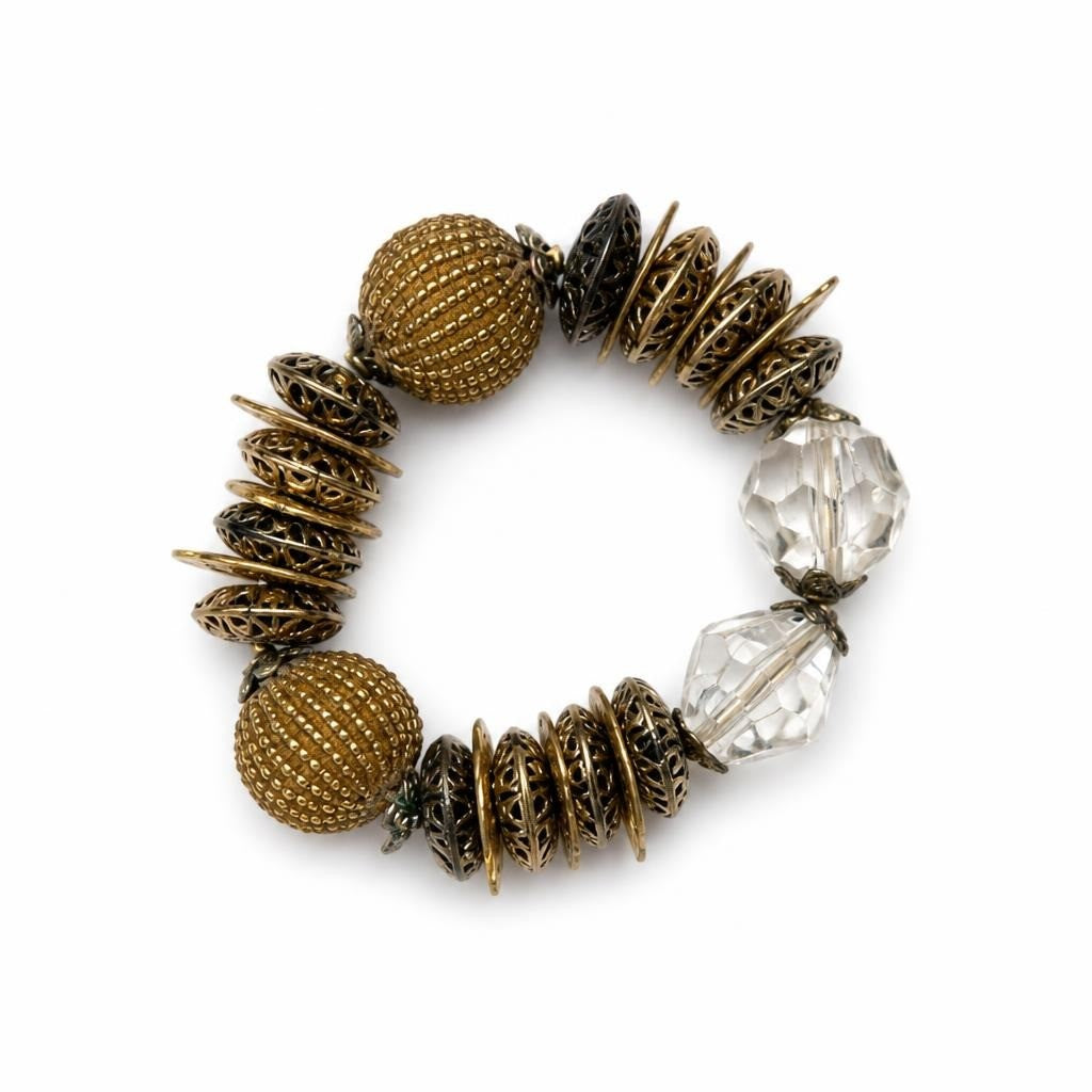 Gold-tone Mixed Bead Stretch Bracelet | Pre-Loved | Why Go Less-1