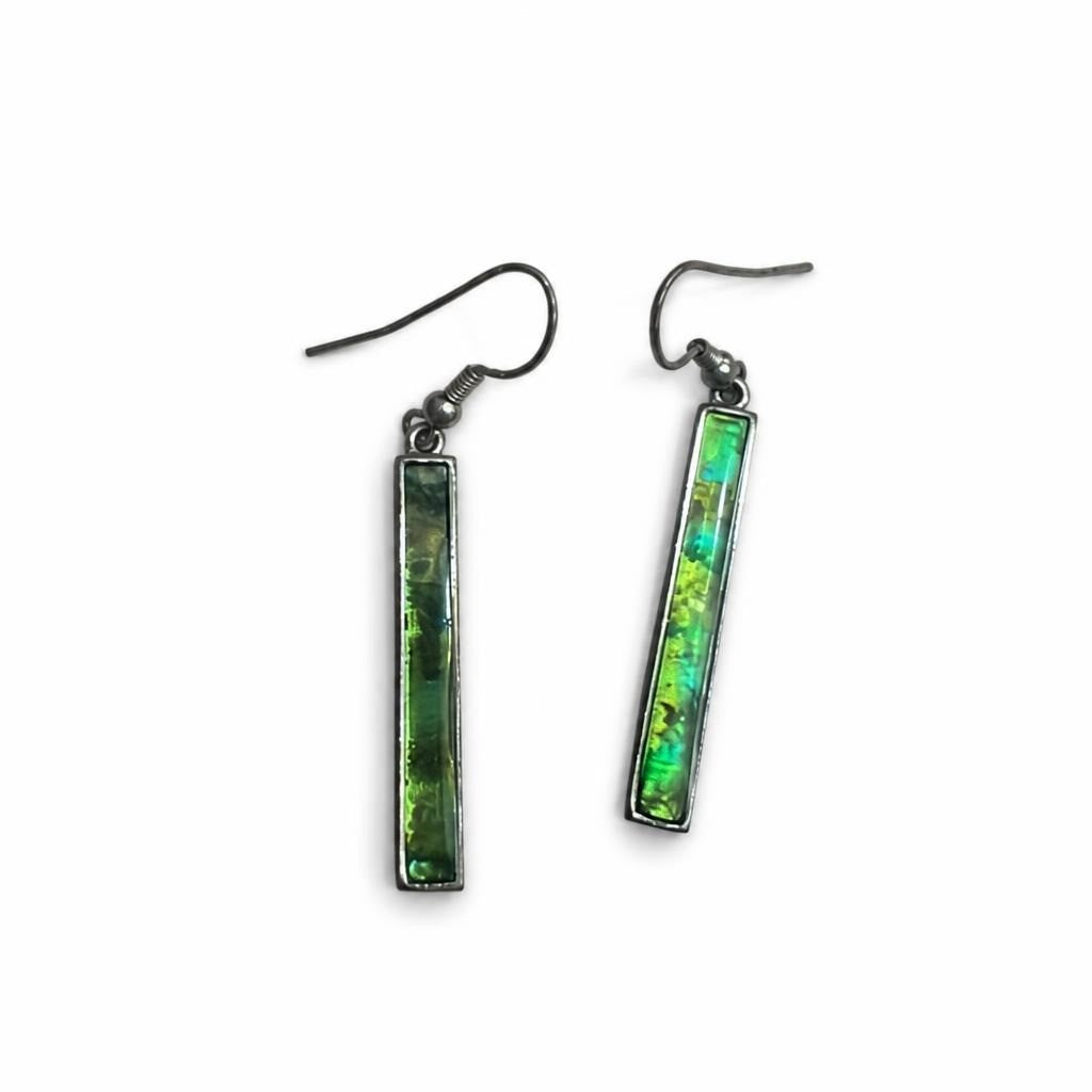 Iridescent Green Bar Drop Earrings, Silver Tone | Pre-Loved | Why Go Less