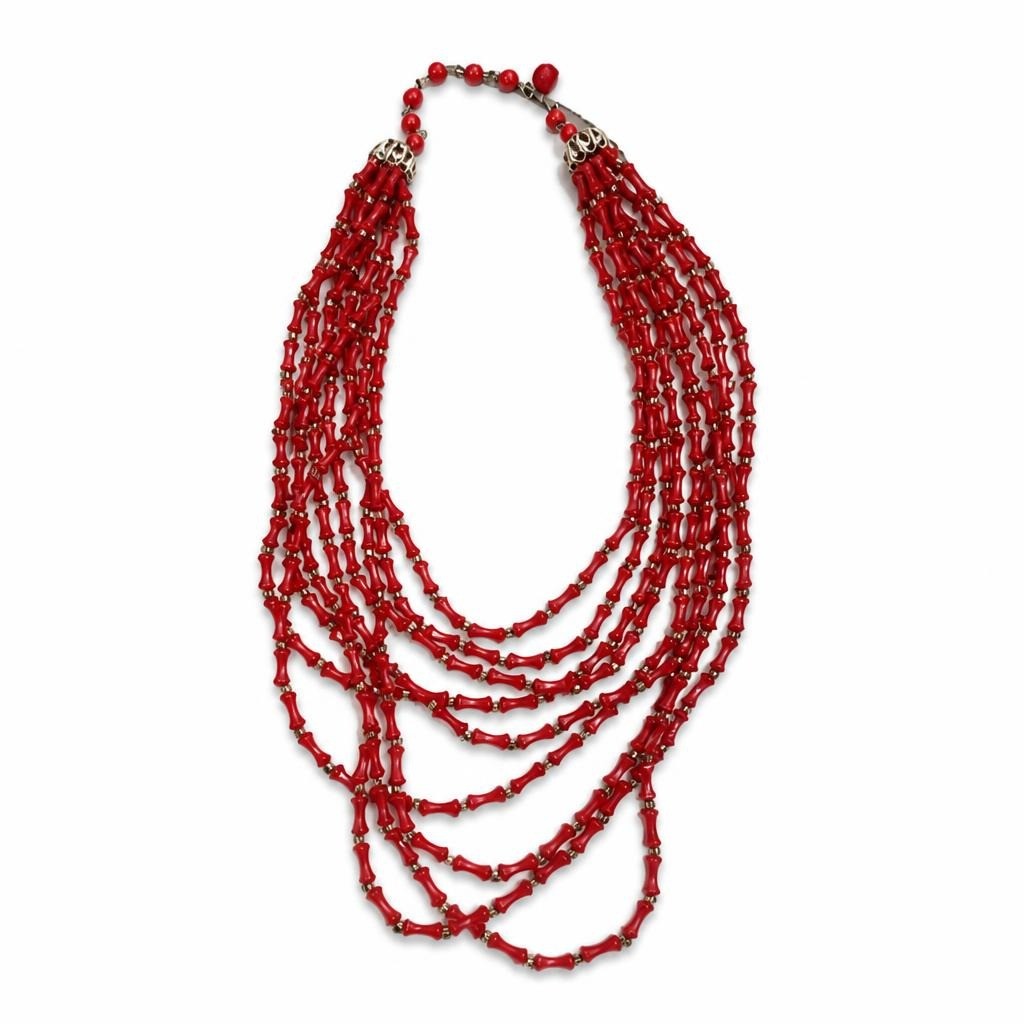 Red Multi-strand Coral Tube Bead Necklace | Pre-Loved | Why Go Less