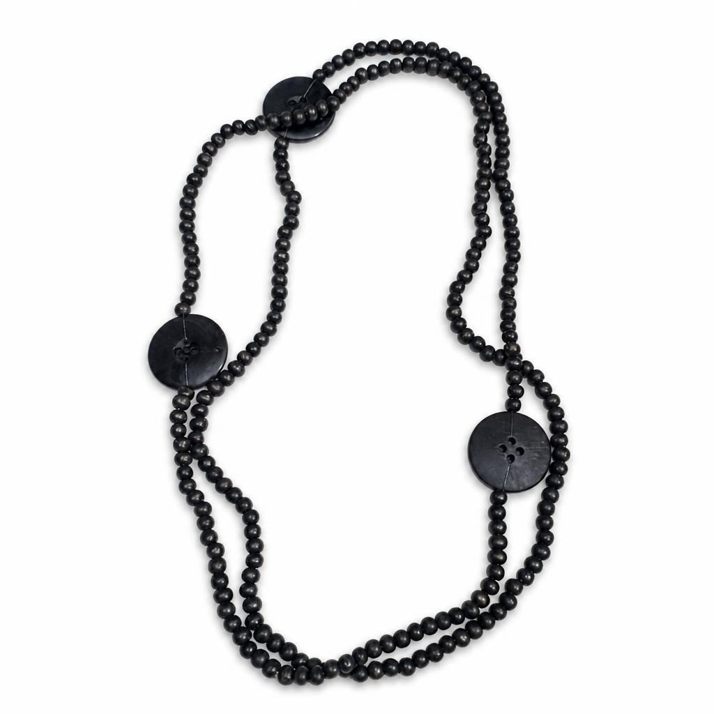 Black Beaded Necklace With Large Button Accents | Pre-Loved | Why Go Less-1