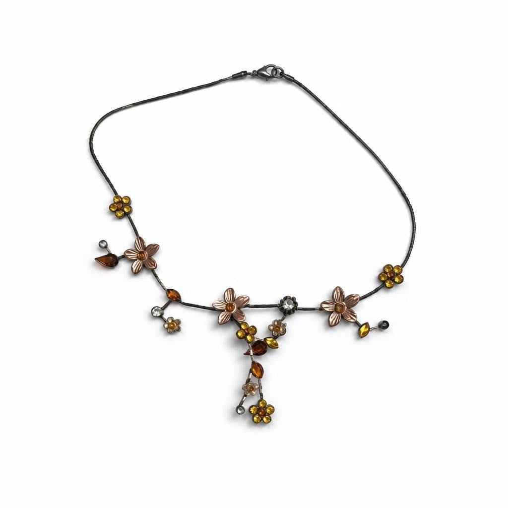 Floral Rhinestone Pendant Necklace, Dark Cord | Pre-Loved | Why Go Less