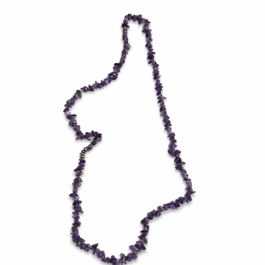 Amethyst Chip Stone Long Beaded Necklace | Pre-Loved | Why Go Less-1