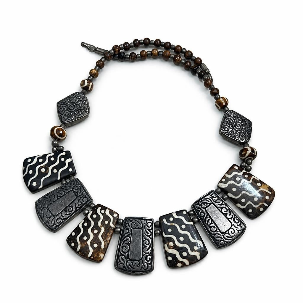 Tribal Style Mixed Media Bib Necklace | Pre-Loved | Why Go Less